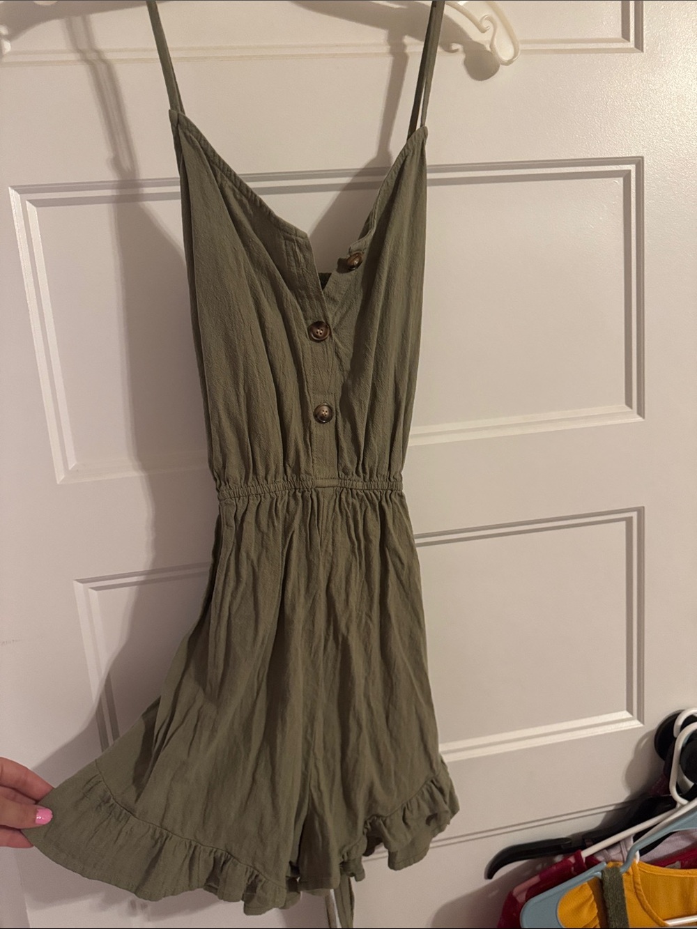 Girls Olive Green Ruffle Hem Romper